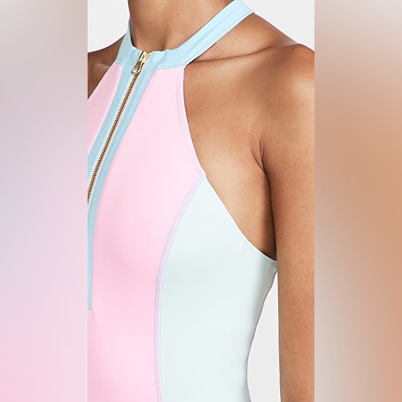 LoveShackFancy x Hurley Max Colorblock Halter Zip High Cut One Piece Swimsuit - Picture 5 of 16